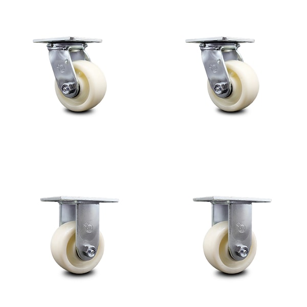4 Inch Nylon Caster Set with Ball Bearings 2 Swivel 2 Rigid